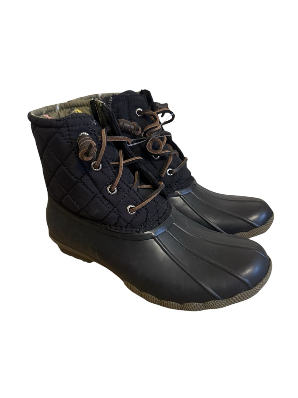 Sperry Top-Sider Women's Saltwater Quilted Nylon Duck Boots Black NWOT Size 7